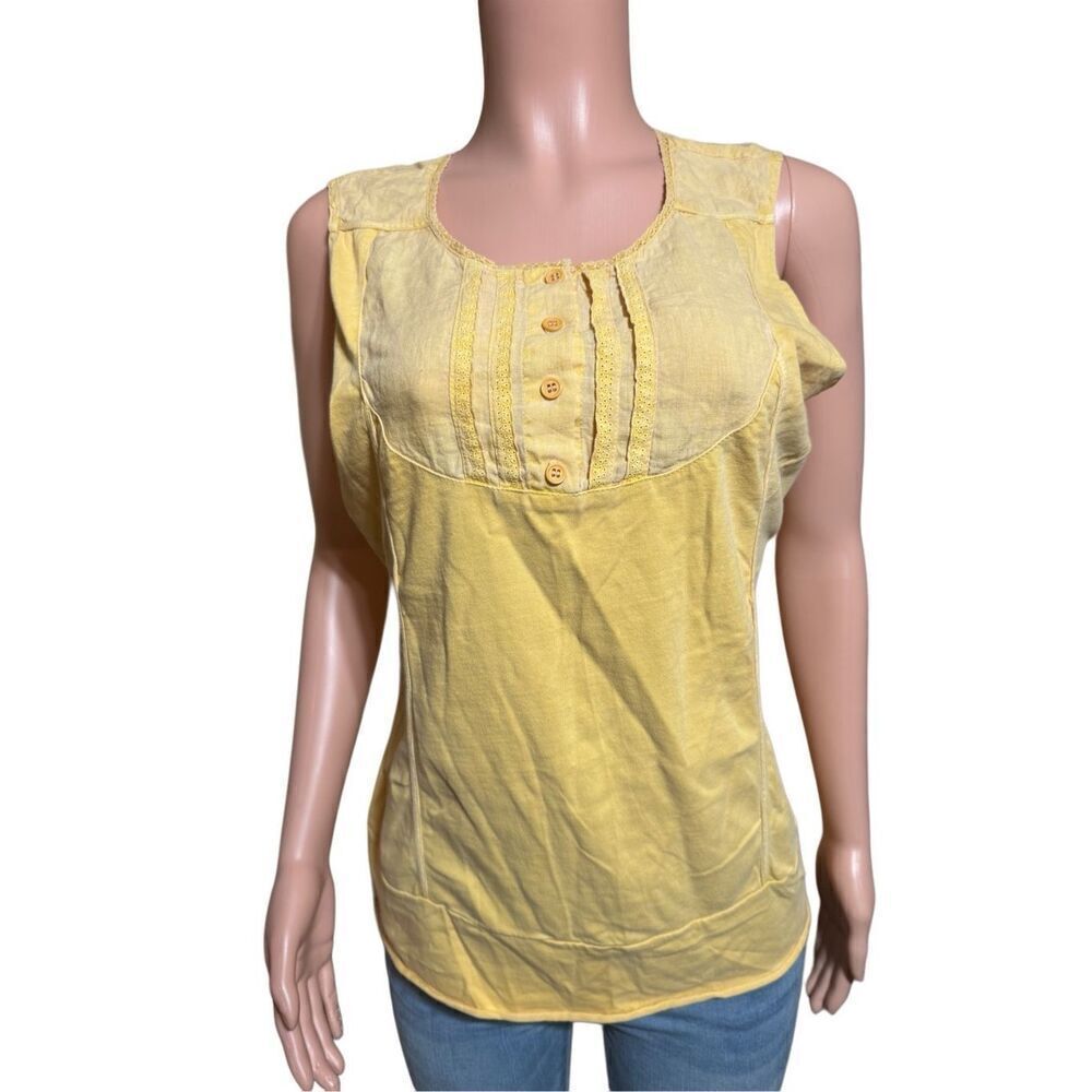 Pulp yellow women's crew neck button front embellished sleeveless henley tank to